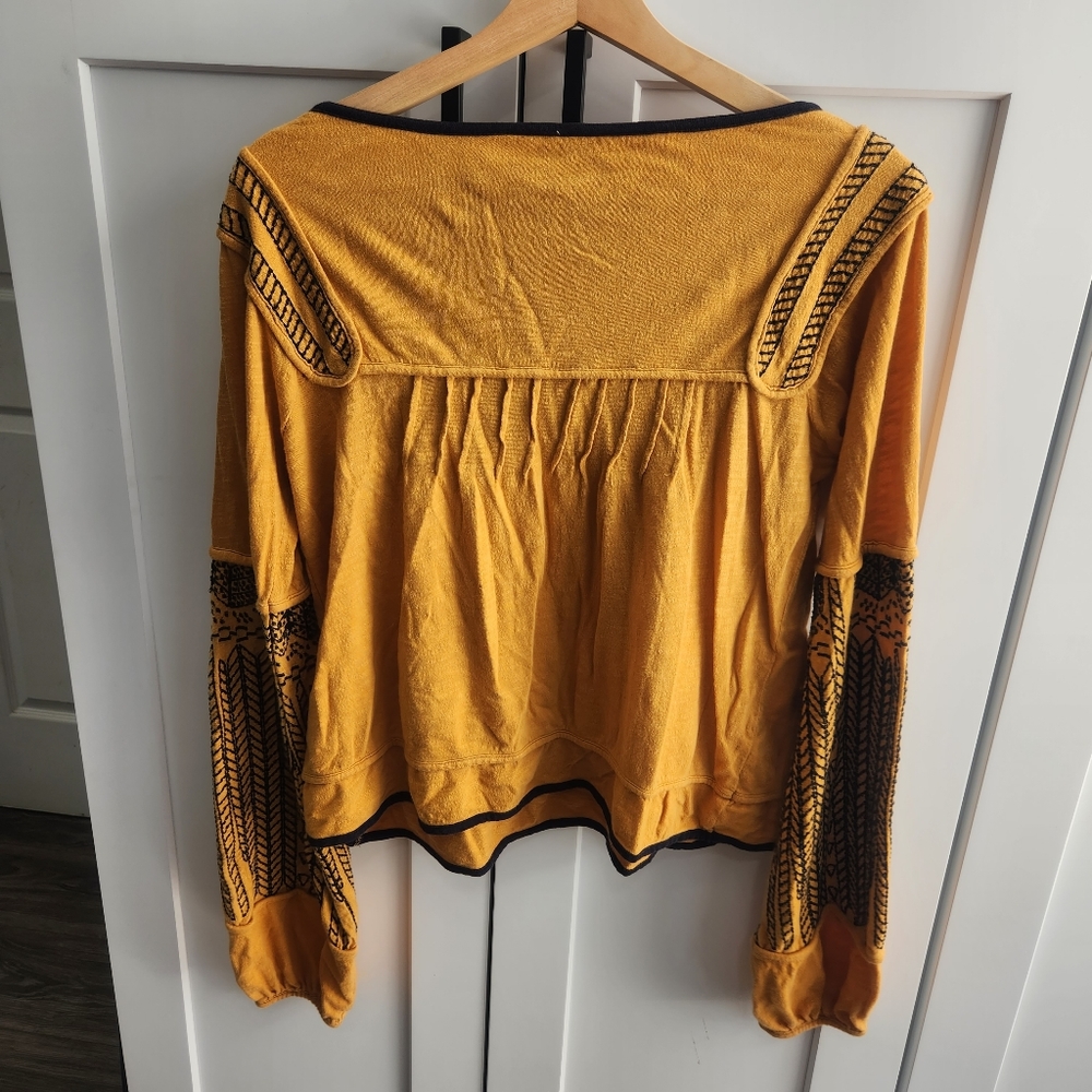 Free People Island Hopper Orange Embroidered Balloon Sleeve Top Boho - Picture 10 of 10